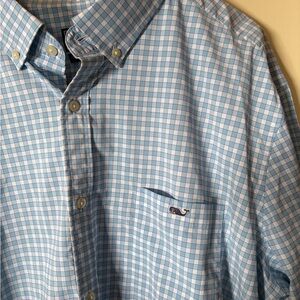 Vineyard Vines Men's Light Blue Plaid Button Up Checkered  Shirt Easter